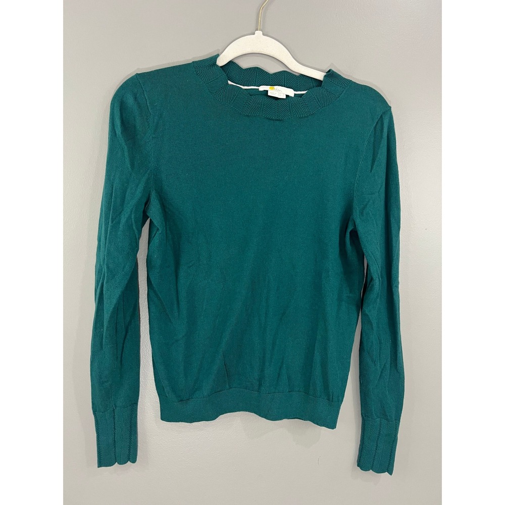 Boden Sweater Women Size 6 Green Great Scallop Neck Cotton Wool K0399